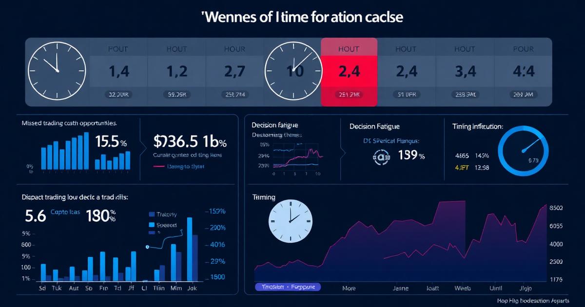 Time-cost analysis infographic showing opportunity costs, decision fatigue, and trading inefficiency metrics for manual cryptocurrency trading with proven high-performance crypto trading strategies